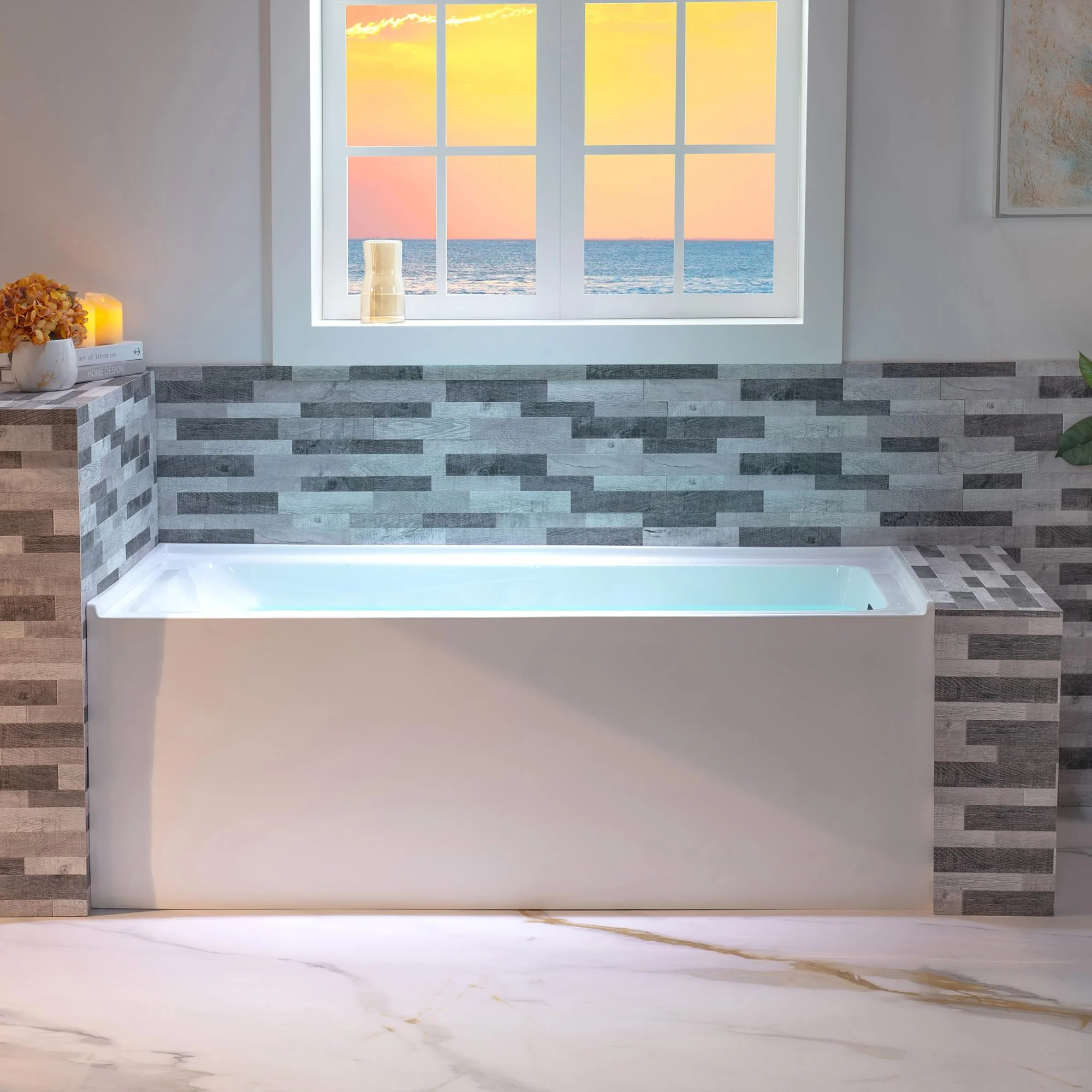 WOODBRIDGE 60" Acrylic Rectangular Alcove Soaking Bathtub in White with Right Drain, Matte Black pop-up Drain Included, LB666-R - Image 6