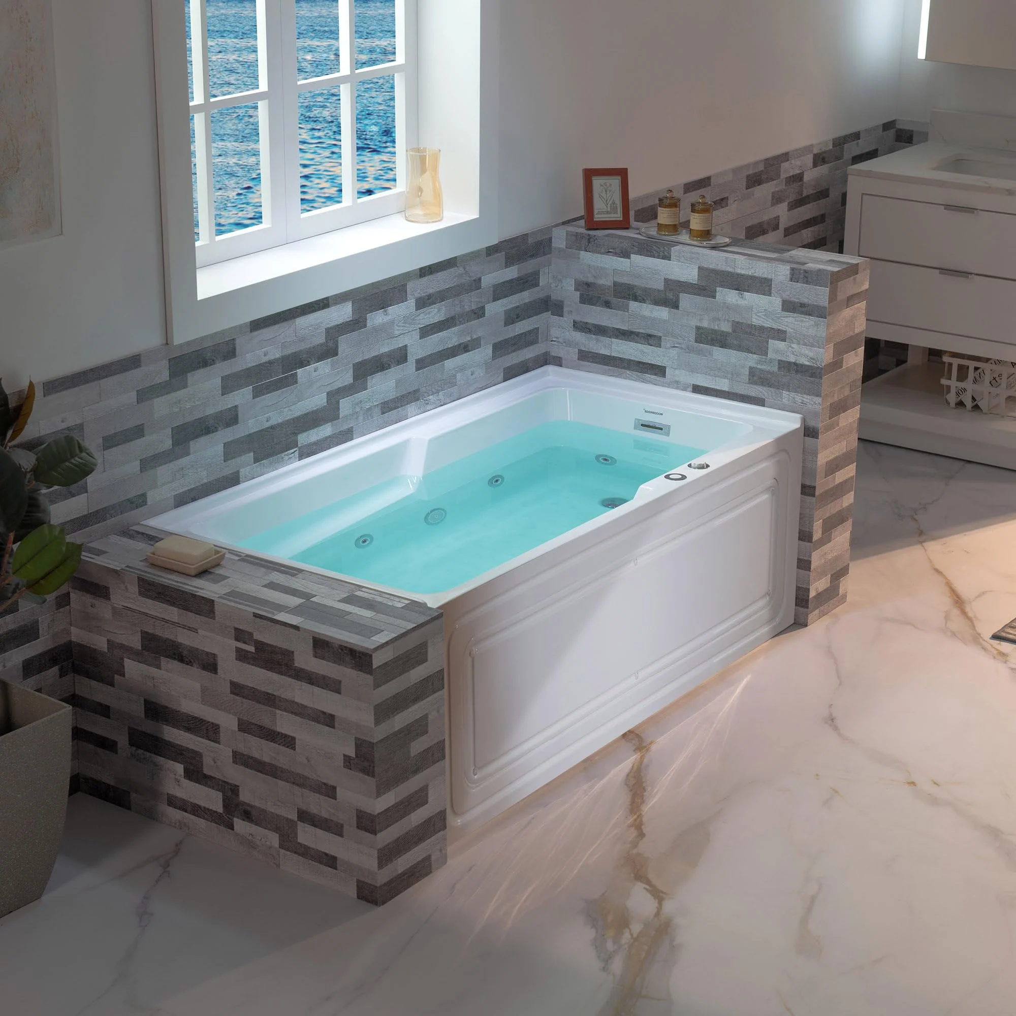 WOODBRIDGE 60" Alcove Acrylic Rectangular Whirlpool Heated Jetted Tub in White with Right Drain, Chrome pop-up Drain Included BS6030R - Image 2