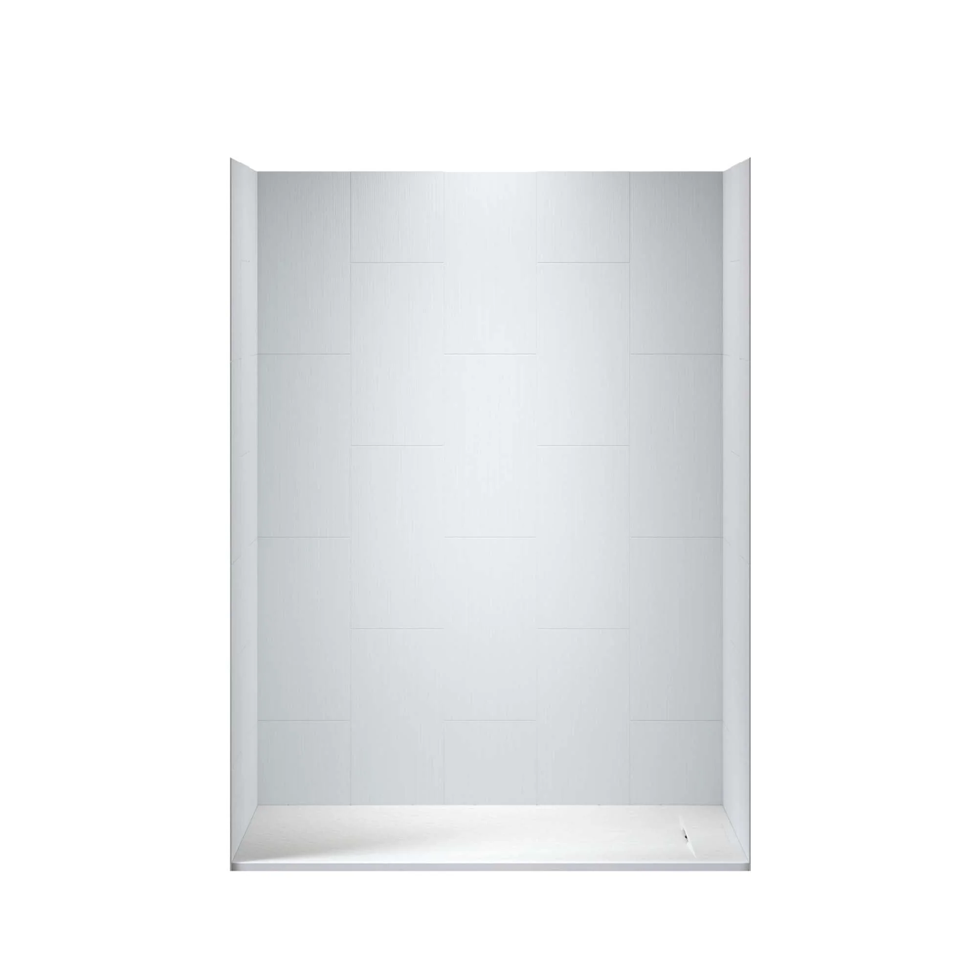 WOODBRIDGE 60 in. L x 36 in. W x 75 in. H Alcove Solid Surface Shower Combo Kits with Glue Up Shower Walls in Matte White and Curbless Shower Base with Reversible Drain in White