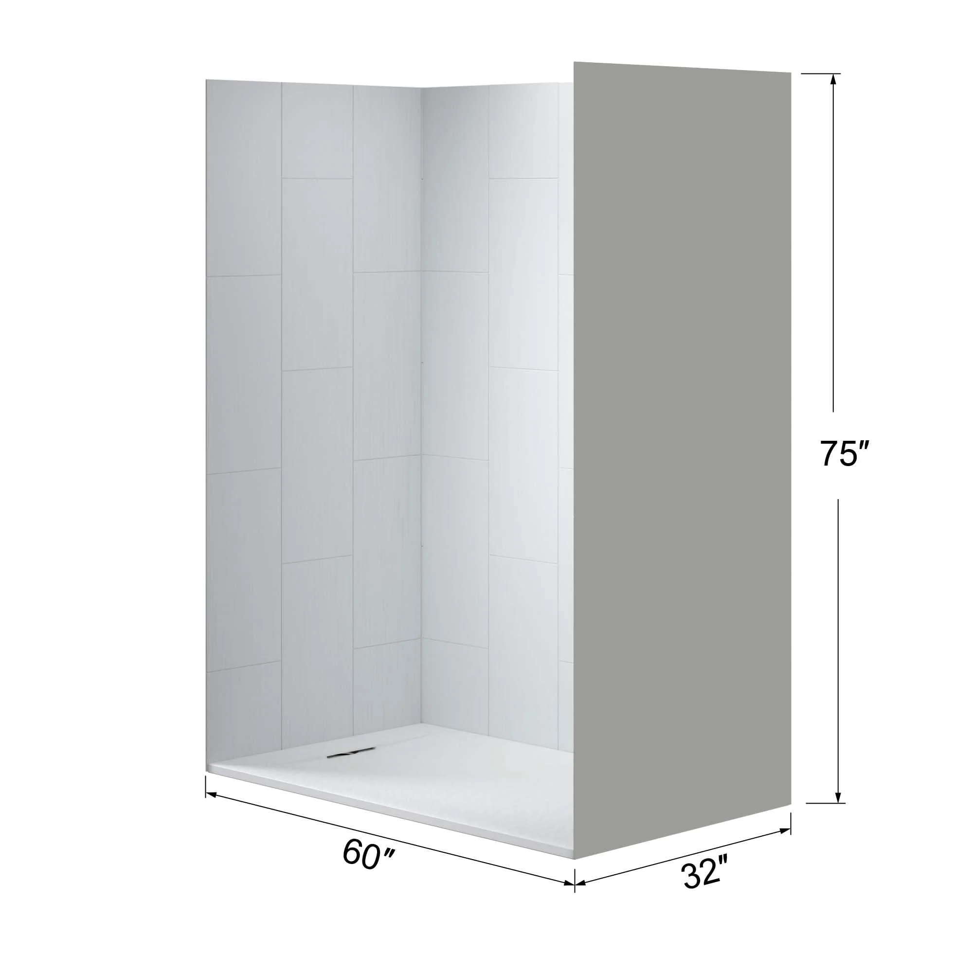 WOODBRIDGE 60 in. L x 36 in. W x 75 in. H Alcove Solid Surface Shower Combo Kits with Glue Up Shower Walls in Matte White and Curbless Shower Base with Reversible Drain in White - Image 5