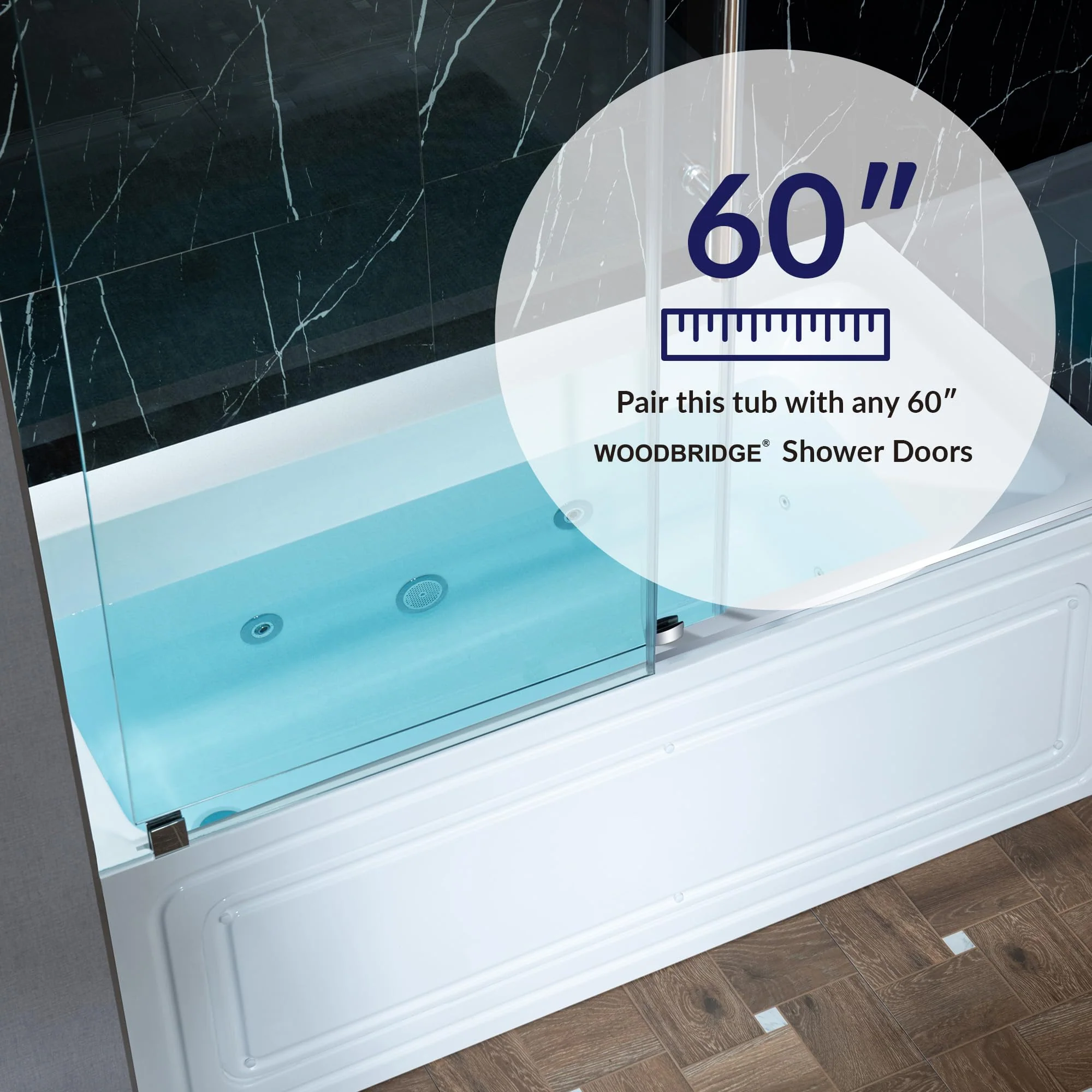 WOODBRIDGE 60" x 32" Alcove Acrylic Rectangular Whirlpool Heated Jetted Tub in White with Left Drain, Polished Chrome Finish Trim and Drain Kit Included, BS429-L-CH01 - Image 5