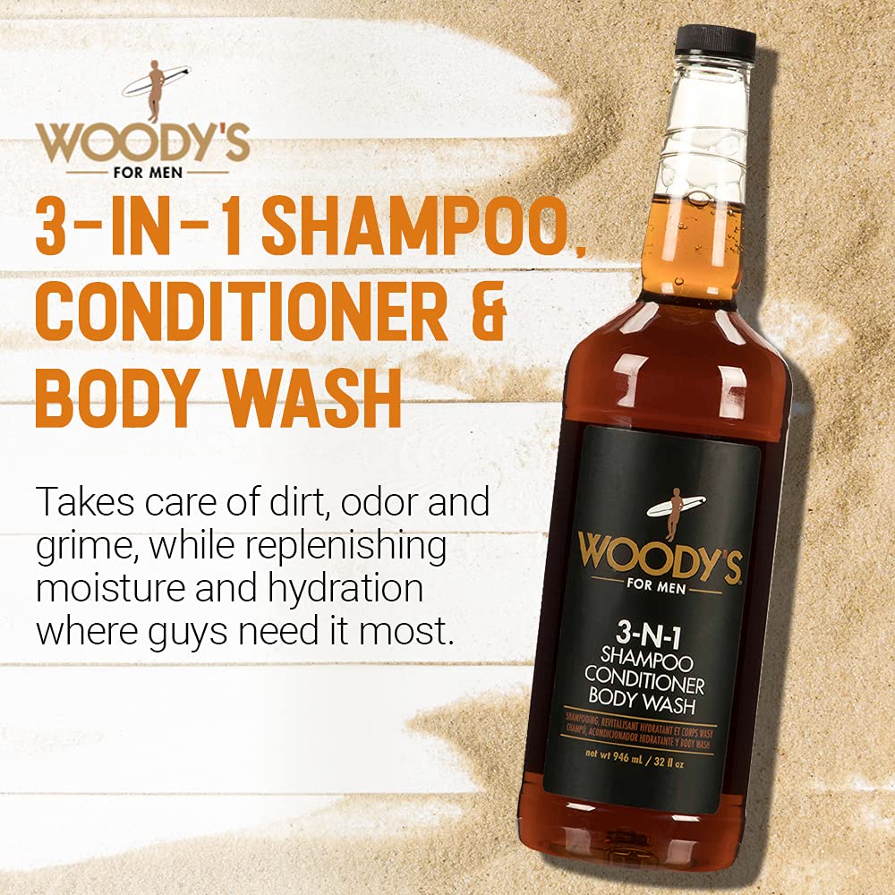 Woody's Mens Body Wash 3 in 1 – Shampoo, Conditioner, & Body Wash, All-in-One Cleanser, Refreshing & Hydrating with Natural Extracts - 32 fl oz - Image 2