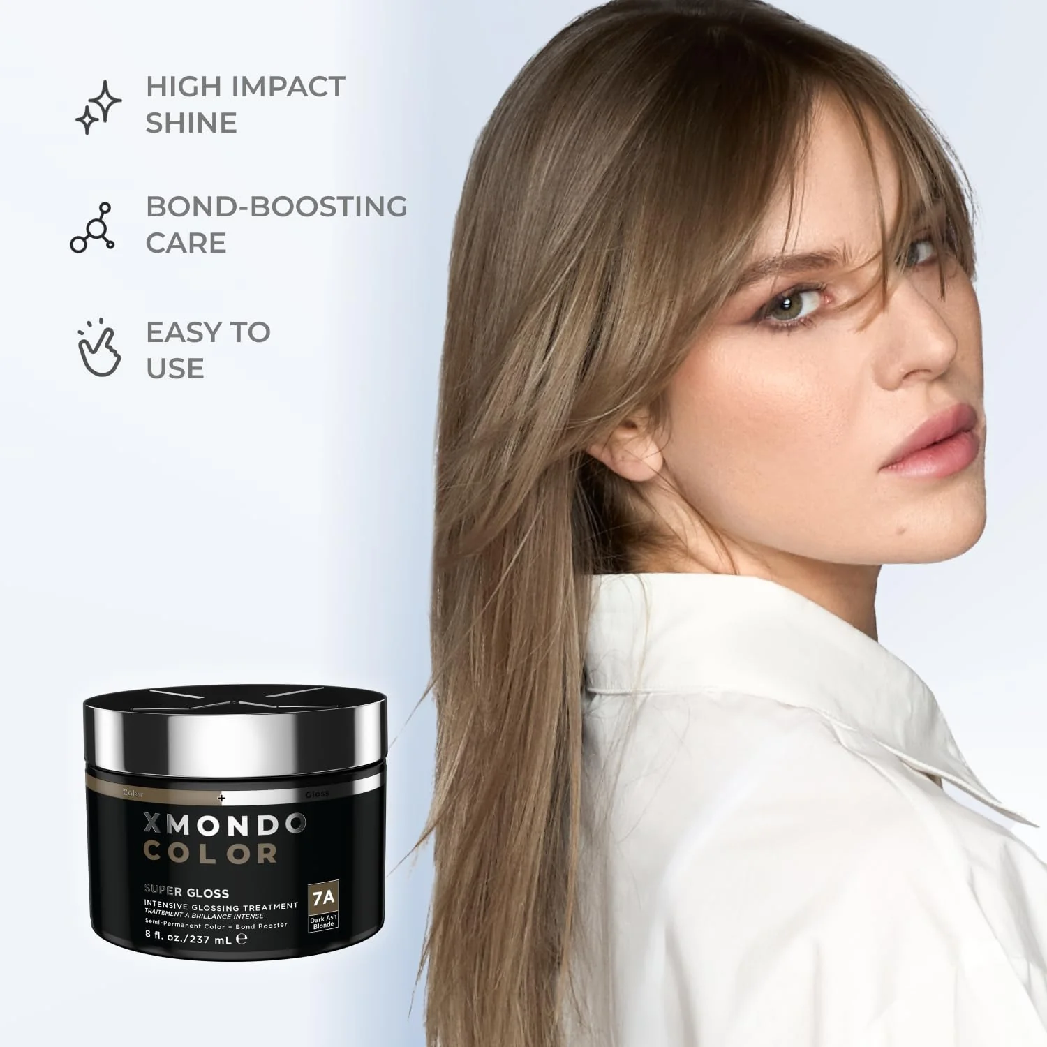 XMONDO Color Dark Ash Blonde Color Depositing Mask & Semi-Permanent Hair Dye Super Gloss Infused with Bond Boosters for Nourishment, Revitalize & Repair, Vegan Formula, 8 Fl Oz - Image 4