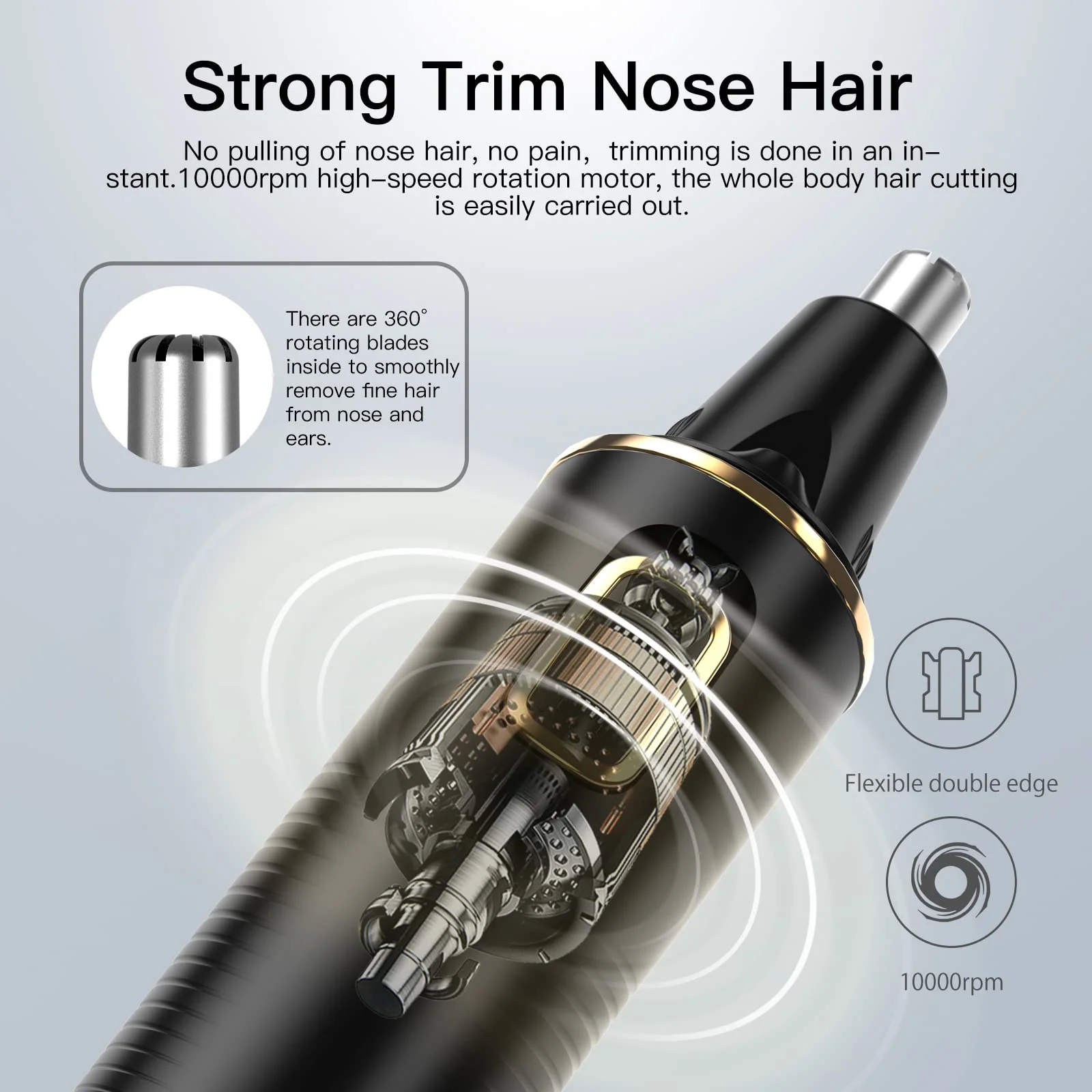 XOOMRSCP Nose Hair Trimmers for Men，Rechargeable Hair Trimmer 2 in 1 Painless Multifunctional Ear and Nose Hair Trimmer with IPX7 Waterproof Dual Edge Blades (Black) - Image 4
