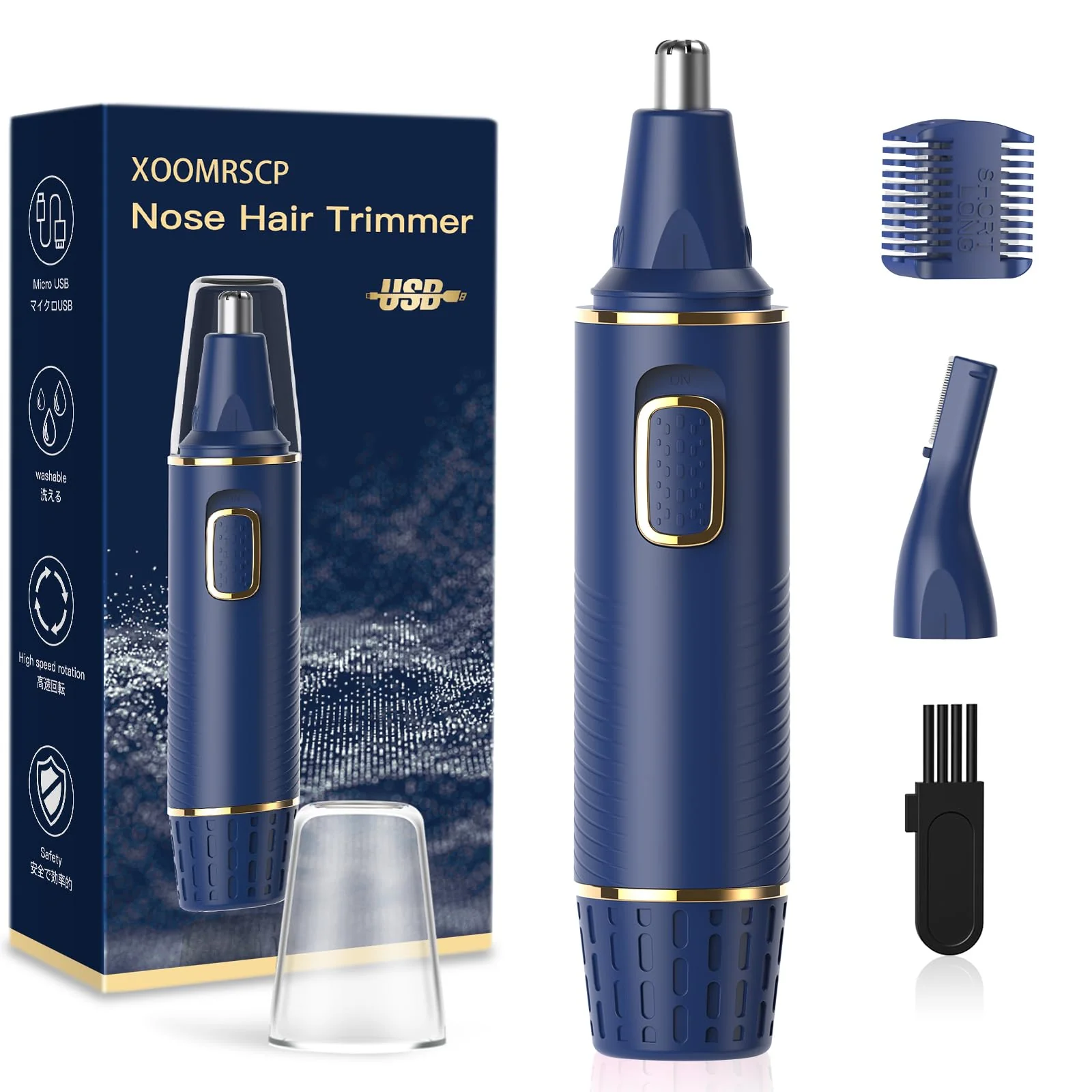 XOOMRSCP Nose Hair Trimmers for Men,Rechargeable Hair Trimmer 2 in 1 Painless Multifunctional Ear and Nose Hair Trimmer with IPX7 Waterproof Dual Edge Blades (Blue)
