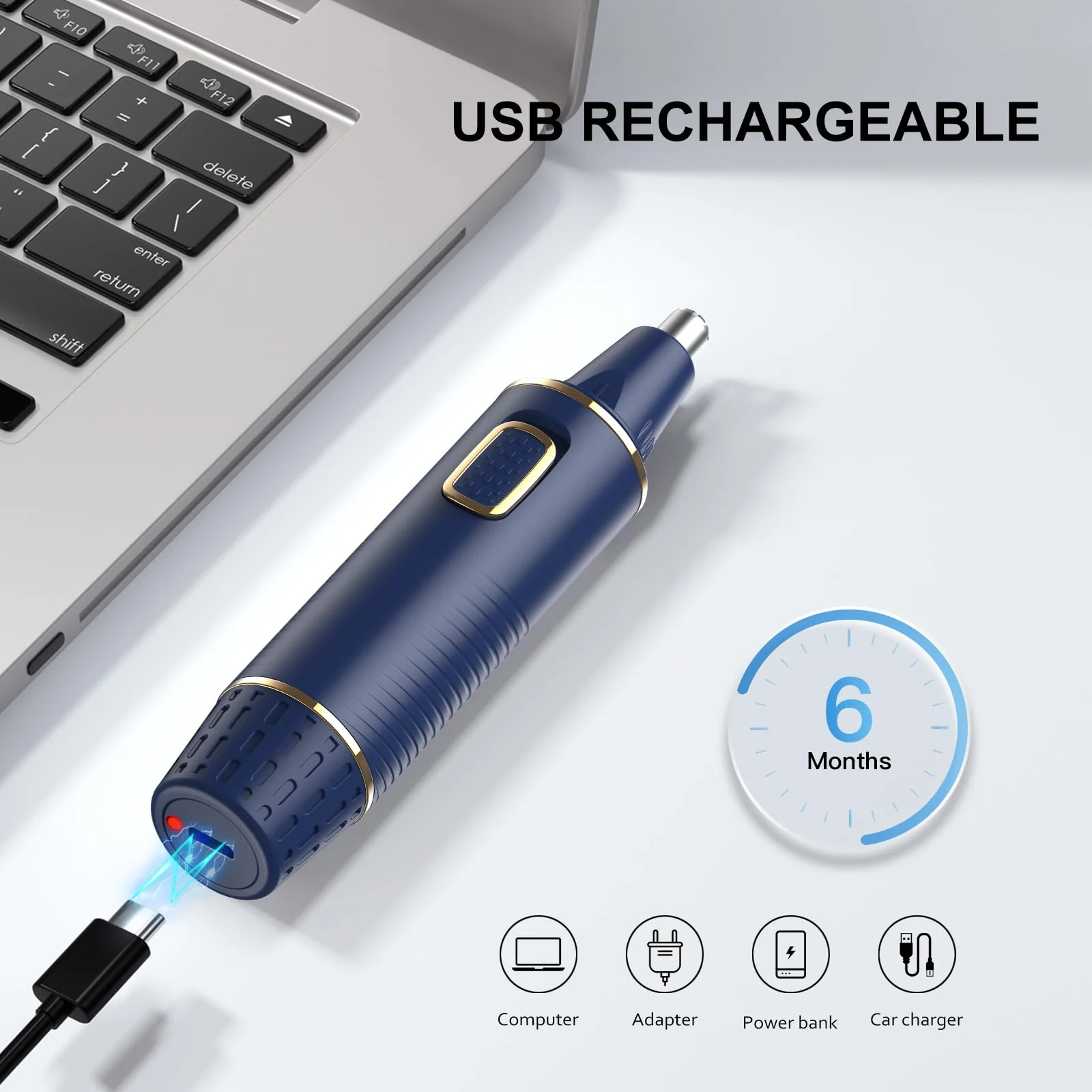 XOOMRSCP Nose Hair Trimmers for Men,Rechargeable Hair Trimmer 2 in 1 Painless Multifunctional Ear and Nose Hair Trimmer with IPX7 Waterproof Dual Edge Blades (Blue) - Image 3