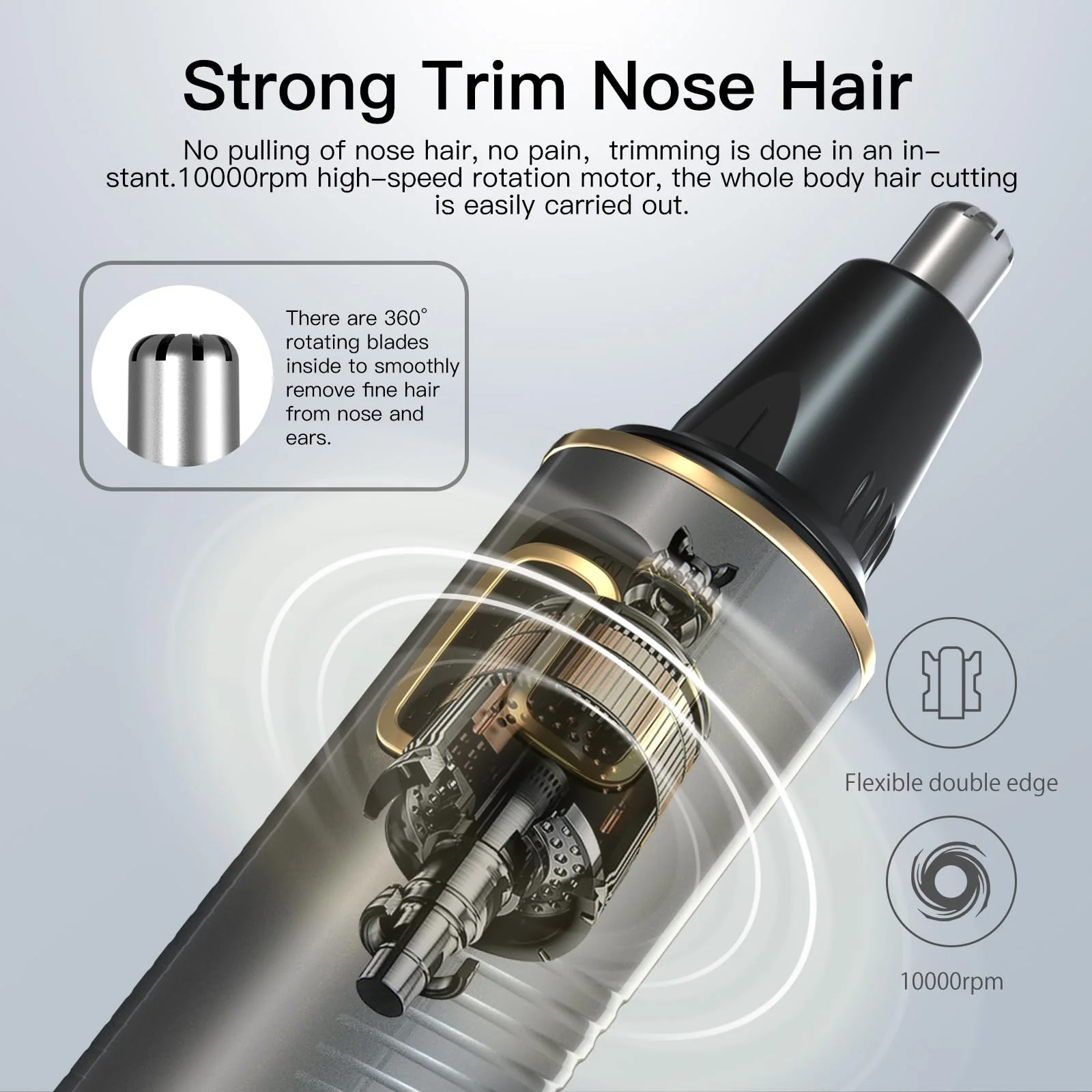 XOOMRSCP Nose Hair Trimmers for Men，Rechargeable Hair Trimmer 2 in 1 Painless Multifunctional Ear and Nose Hair Trimmer with IPX7 Waterproof Dual Edge Blades (Grey) - Image 4