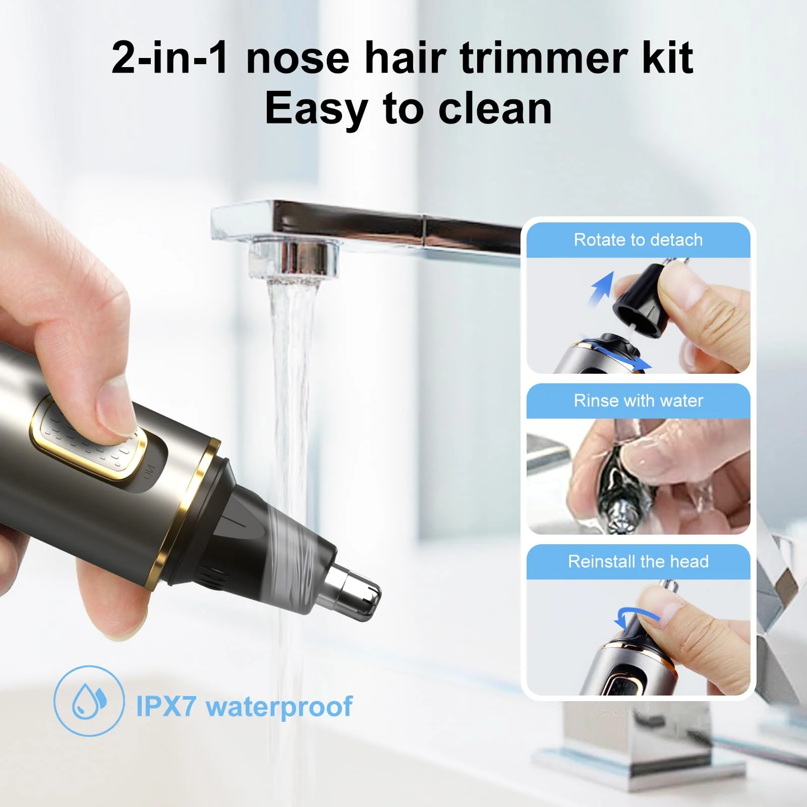 XOOMRSCP Nose Hair Trimmers for Men，Rechargeable Hair Trimmer 2 in 1 Painless Multifunctional Ear and Nose Hair Trimmer with IPX7 Waterproof Dual Edge Blades (Grey) - Image 6