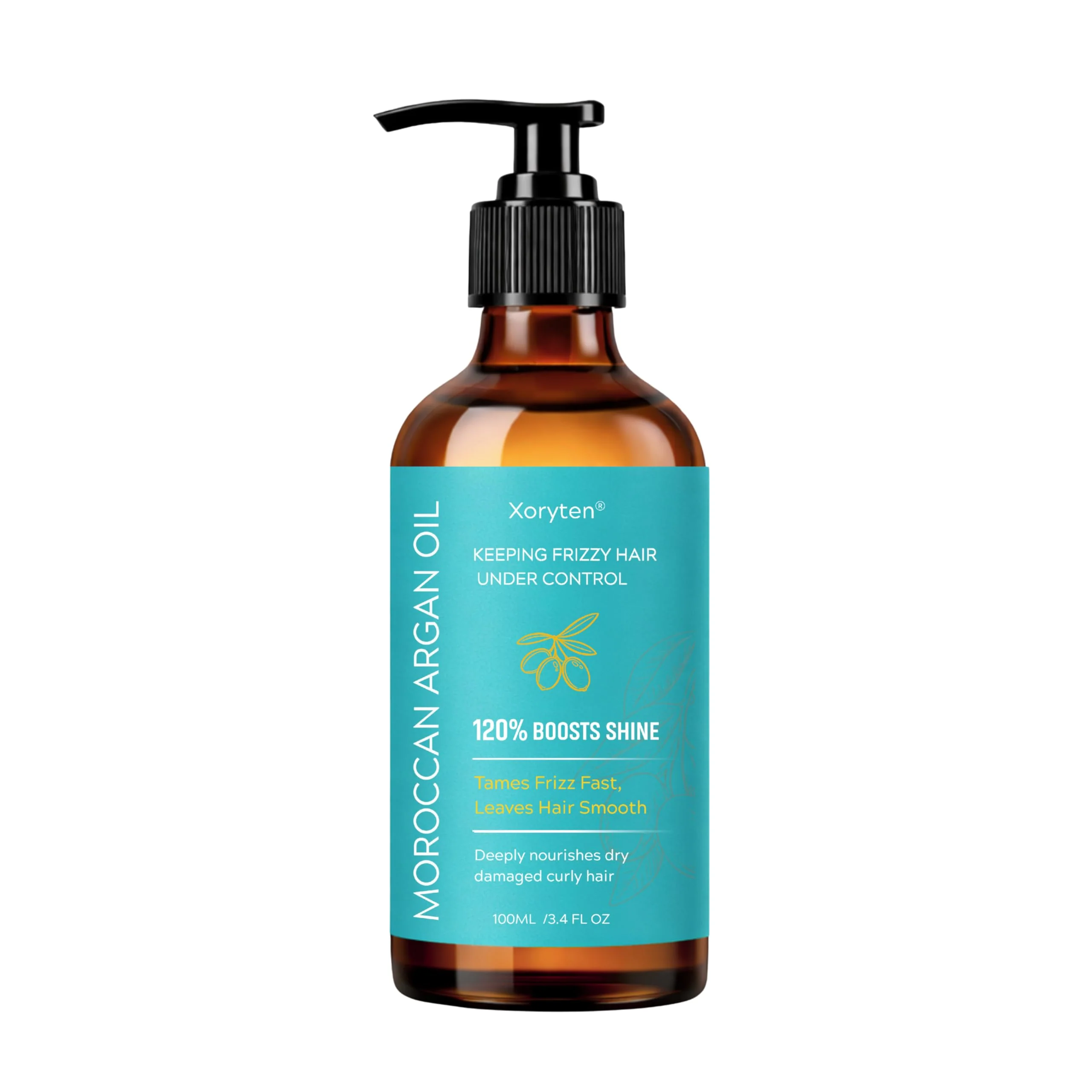 XORYTEN Moroccan Argan Oil – Nourishing & Smoothing Hair Oil for Frizzy, Curly, Long, Dry & Damaged Hair – Moroccan Hair Oil Treatment for Frizz Control & Heat Protection – 100ML/3.4 Fl Oz (Argan)