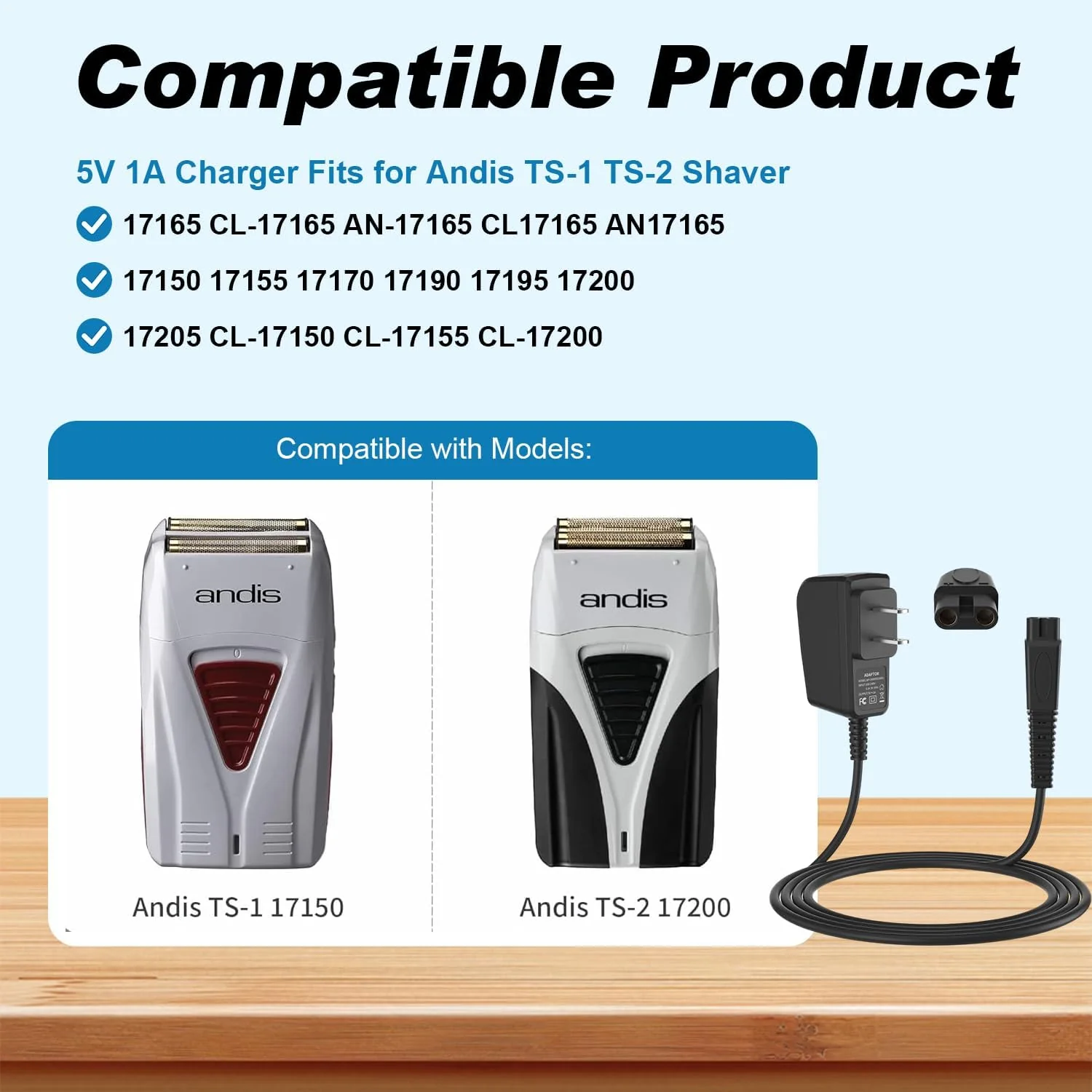 Xxszhy 5V 1A Adapter for Andis Shaver Charger Power Cord, Replacement Andis Charger Compatible with 17150 17165 TS-1 TS-2 Foil Shaver - Image 3