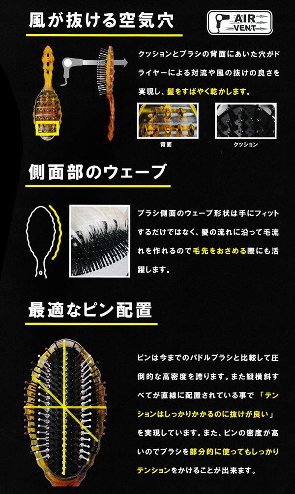 Y.S. Park Luster Aerozaurus Paddle Cushion Eco Styler Hair Brush, Black, 0.13 kg - Image 2
