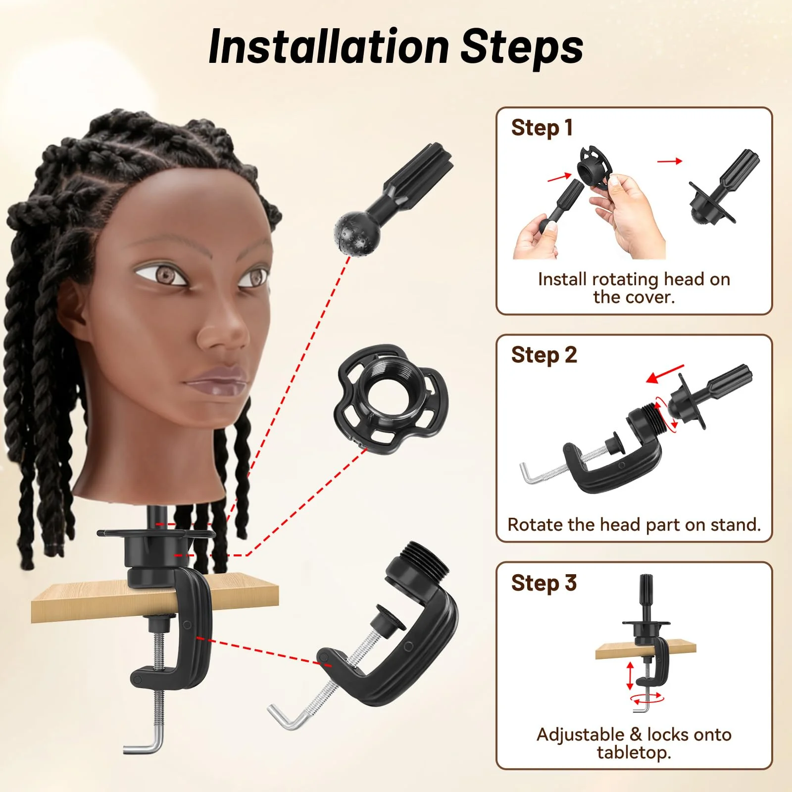 Yekavo 20" Mannequin Head Human Hair with Tripod Stand, 90% Real Hair Cosmetology Black Manikin Doll Head for Hairdresser Practice Braiding with Stand Set - Image 4