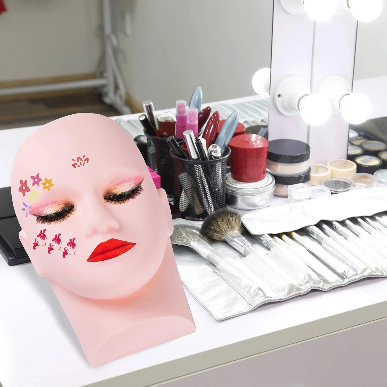 Yephets Pro Training Mannequin Flat Head Practice Make Up Eye Lashes Eyelash Extensions,Practice Training Head Manikin Cosmetology Mannequin Doll Face Head - Image 3