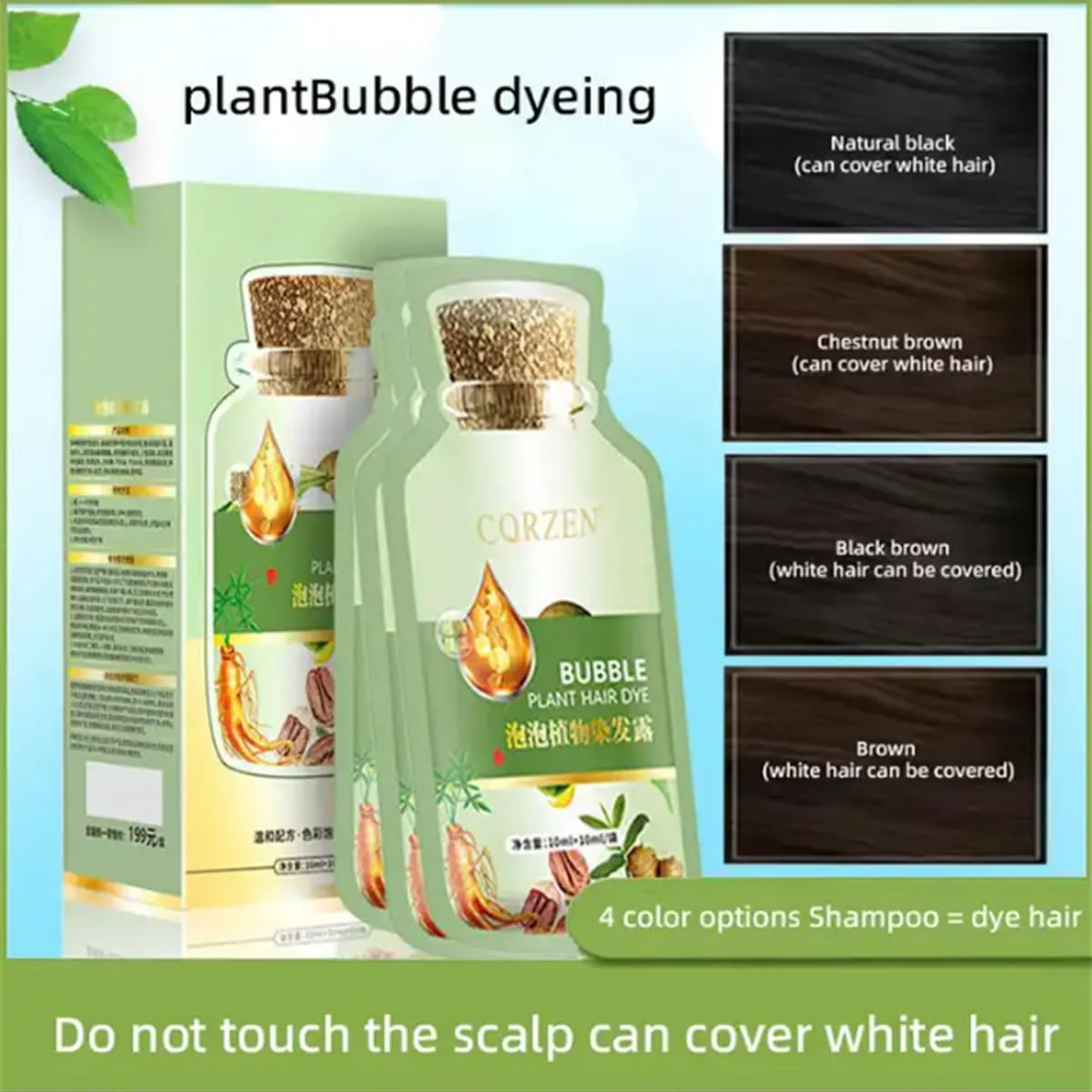 YG LianKai Natural Plant Hair Dye, New Botanical Bubble Hair Dye 20ml 10Packs/Box, Pure Plant Extract for Grey Hair Color Bubble Dye, Color Conditioner Shampoo (Natural Black) - Image 2