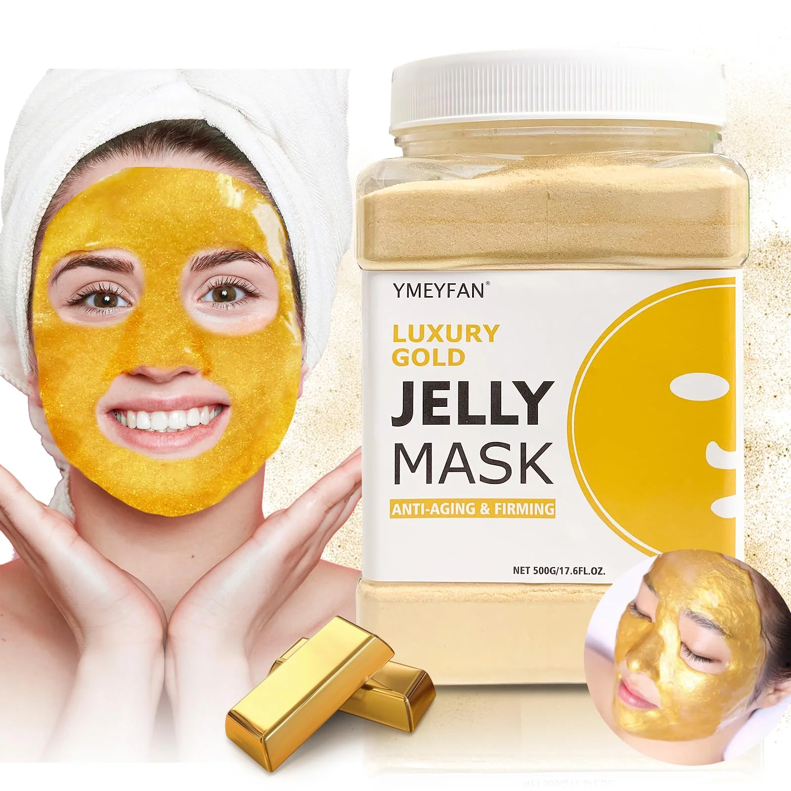 YMEYFAN Jelly Mask Powder for Facial Professional - 24K Gold Anti-Aging & Firming Jelly Mask, Hydrating Jelly Face Mask Skin Care, Gel Peel Off Mask for Spa Salon Vajacial Mask 17.6Fl Oz