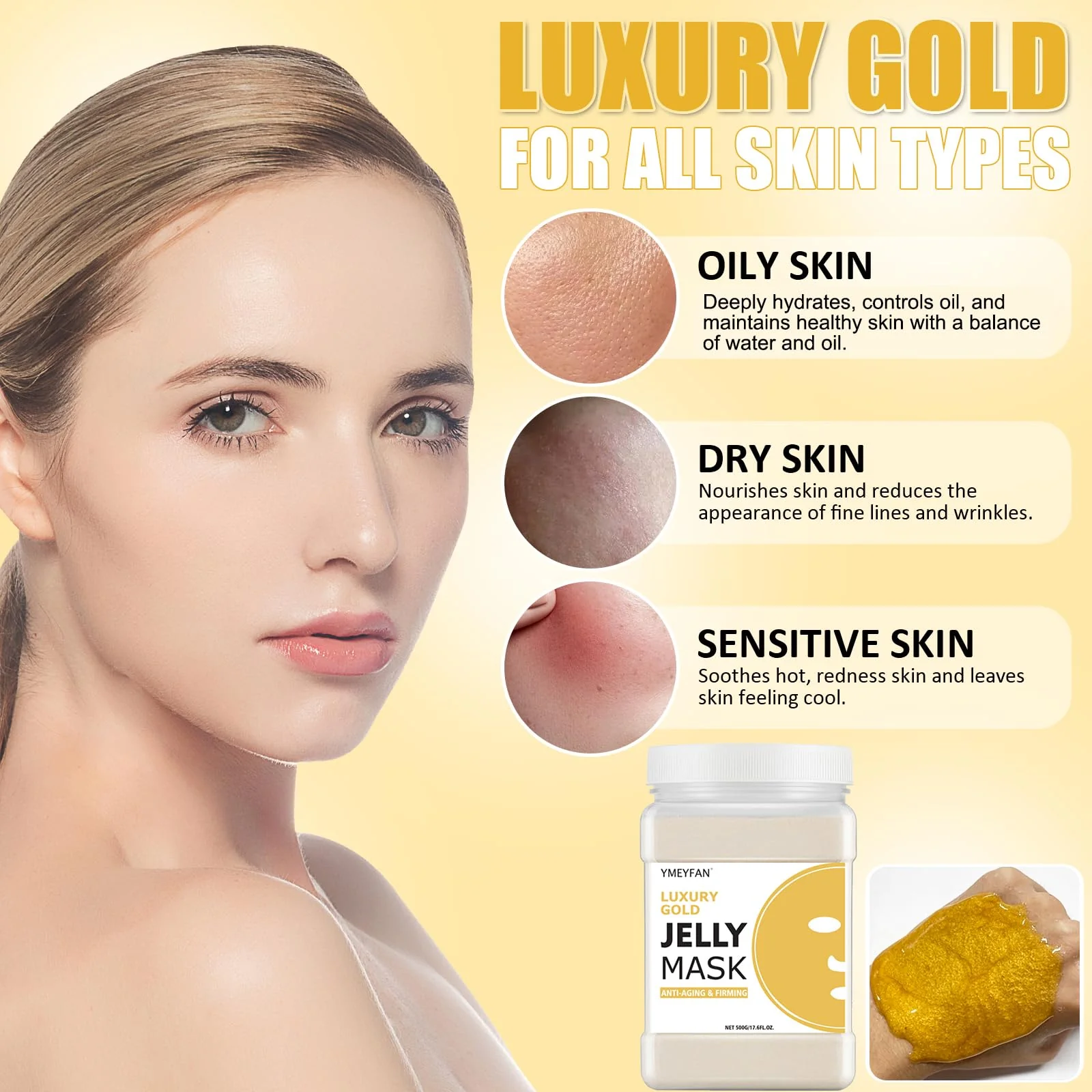YMEYFAN Jelly Mask Powder for Facial Professional - 24K Gold Anti-Aging & Firming Jelly Mask, Hydrating Jelly Face Mask Skin Care, Gel Peel Off Mask for Spa Salon Vajacial Mask 17.6Fl Oz - Image 3