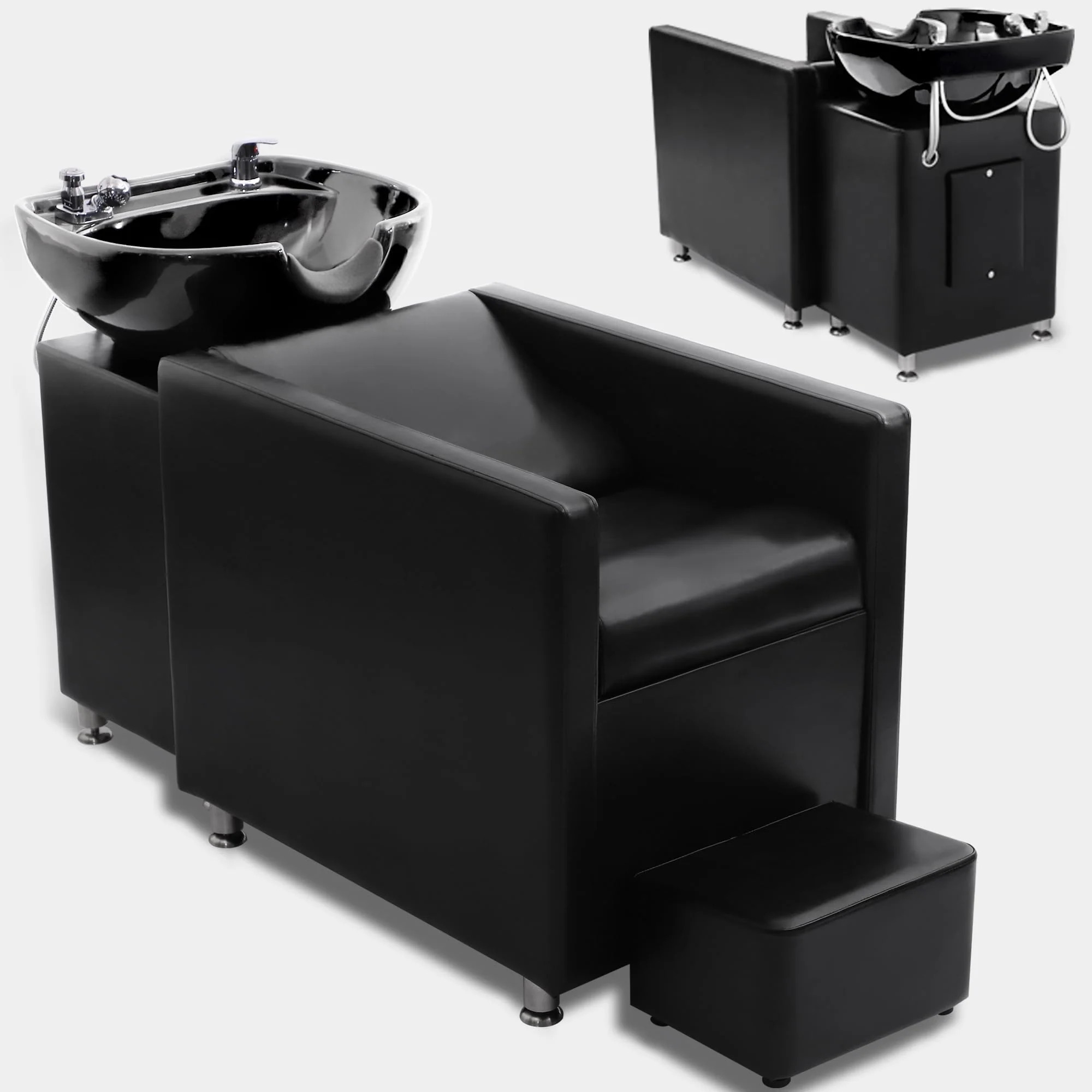 YOCONYO Backwash Shampoo Station Chair, Shampoo Bowl and Chair Set for Salon, Hair Washing Station for Hair Stylist, Backwash Chair with Ceramic Bowl, Sink Chair Station for Barbershop