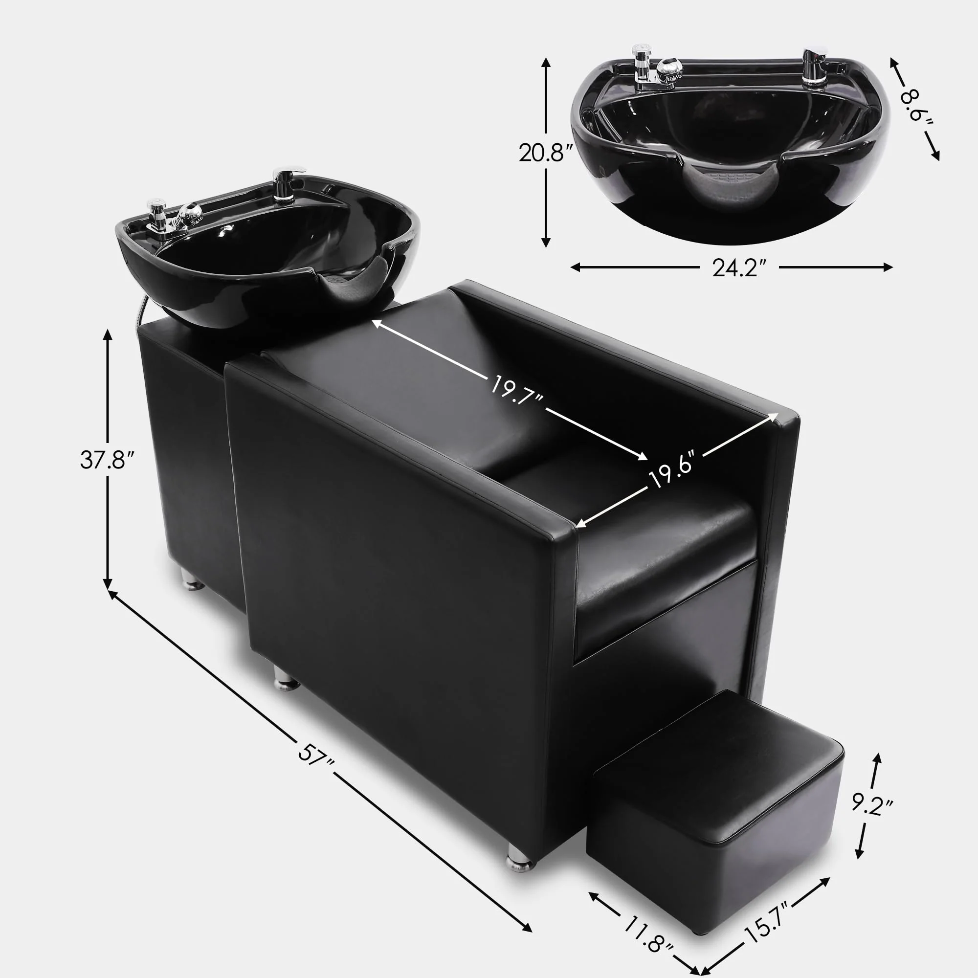 YOCONYO Backwash Shampoo Station Chair, Shampoo Bowl and Chair Set for Salon, Hair Washing Station for Hair Stylist, Backwash Chair with Ceramic Bowl, Sink Chair Station for Barbershop - Image 3