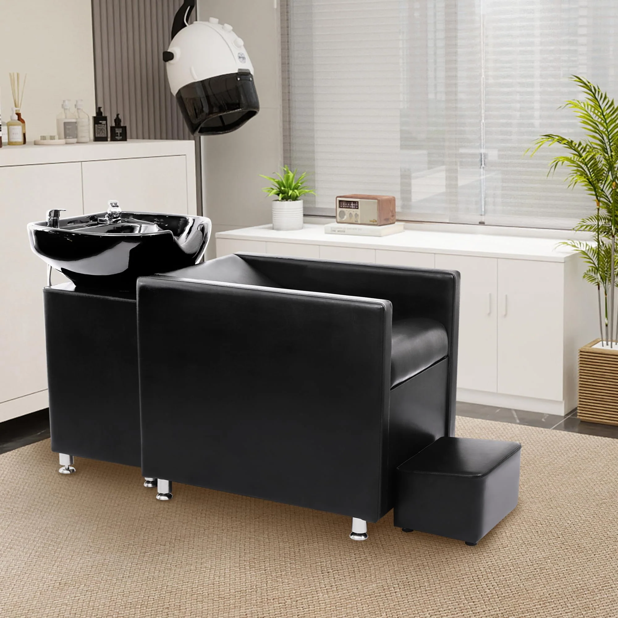 YOCONYO Backwash Shampoo Station Chair, Shampoo Bowl and Chair Set for Salon, Hair Washing Station for Hair Stylist, Backwash Chair with Ceramic Bowl, Sink Chair Station for Barbershop - Image 4