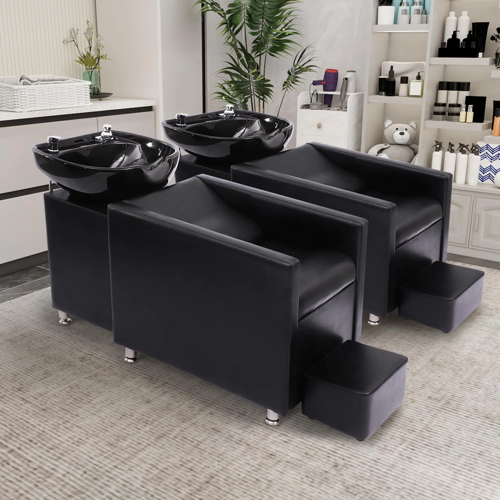 YOCONYO Backwash Shampoo Station Chair, Shampoo Bowl and Chair Set for Salon, Hair Washing Station for Hair Stylist, Backwash Chair with Ceramic Bowl, Sink Chair Station for Barbershop - Image 7