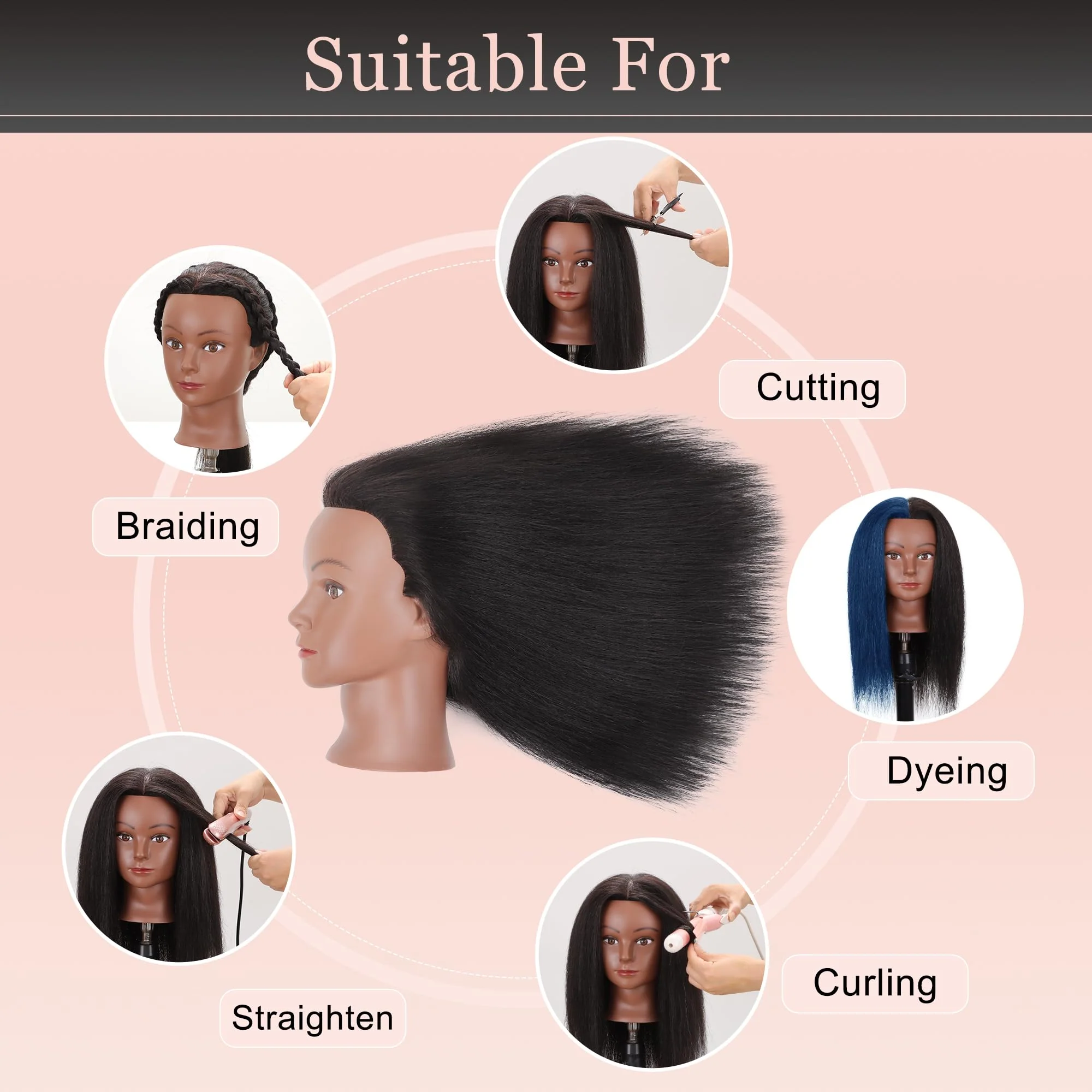 YODIDI Mannequin Head with 100% Human Hair, Manikin Head Human Hair Cosmetology Doll Head for Hair Styling Hairdresser Practice Braiding with Table Clamp Stand and Tools (16 inch + tripod) - Image 4
