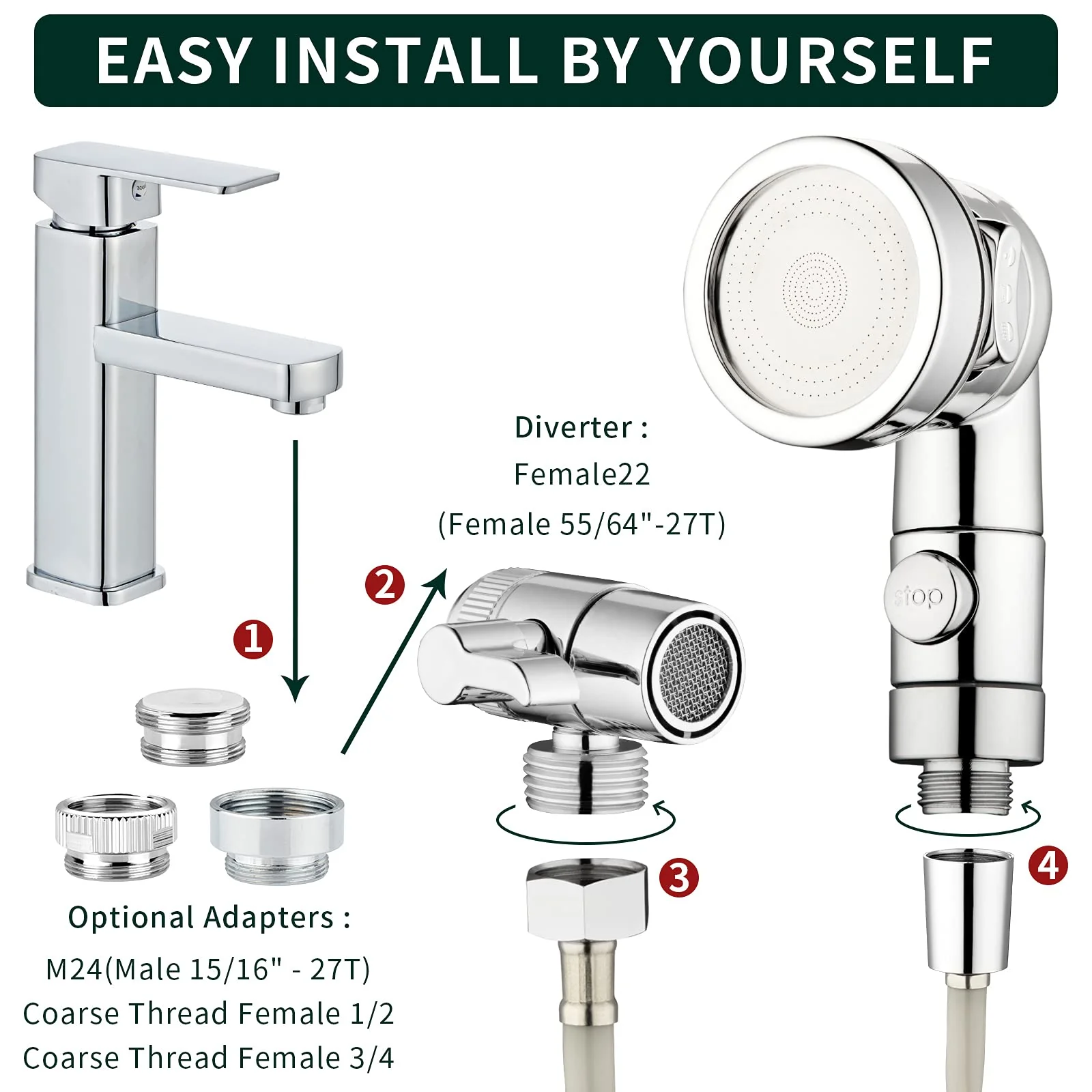 ZCONIEY Sink Faucet Sprayer Attachment Hair Pet Rinser Showerhead with Stop Water-saving Function - Image 6
