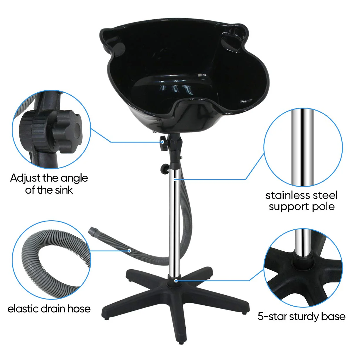 ZENY Portable Shampoo Basin Height Adjustable Shampoo Bowl with Drain Hair Washing Basin Sink for Home Salon Hair Washing and Cutting - Image 4