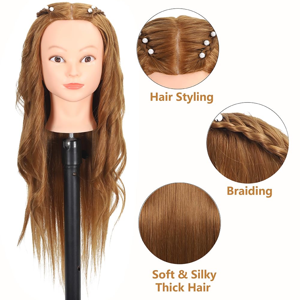 ZOMOI Mannequin Head with 80% Real Human Hair 26''-28"Cosmetology Mannequin Doll Head to Practice Hair Styles Hairdresser Practice Braiding Head(27# Light Brown) - Image 3