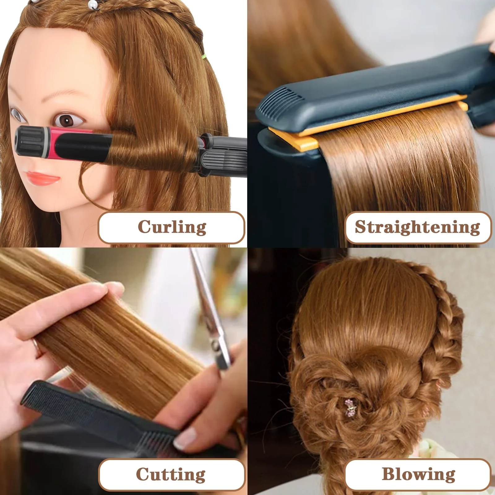ZOMOI Mannequin Head with 80% Real Human Hair 26''-28"Cosmetology Mannequin Doll Head to Practice Hair Styles Hairdresser Practice Braiding Head(27# Light Brown) - Image 5